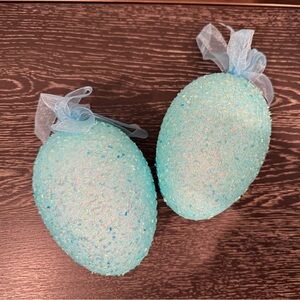 Set of 2 Large Blue Beaded Hanging Easter Eggs Ornaments